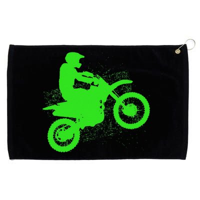 Dirt Bike Rider Tire Tracks Neon Green Grommeted Golf Towel