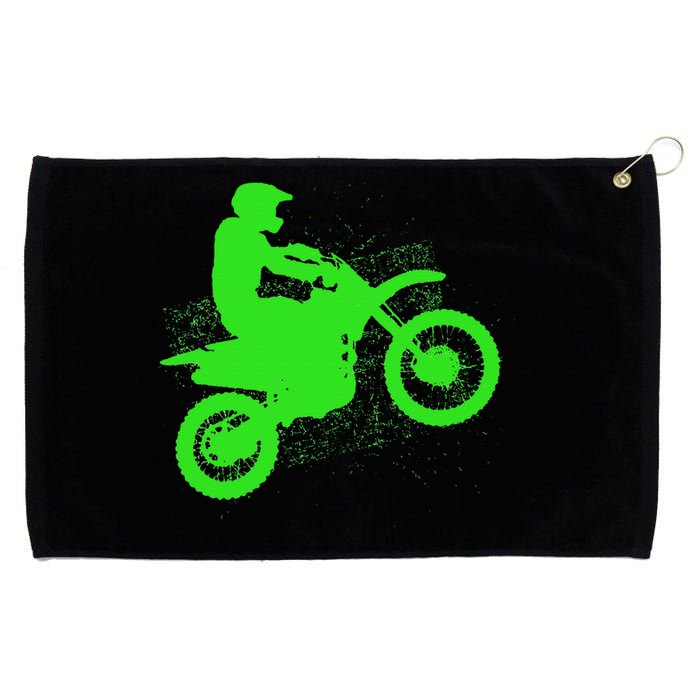 Dirt Bike Rider Tire Tracks Neon Green Grommeted Golf Towel