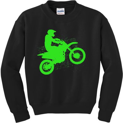 Dirt Bike Rider Tire Tracks Neon Green Kids Sweatshirt