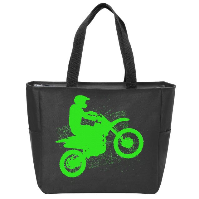 Dirt Bike Rider Tire Tracks Neon Green Zip Tote Bag