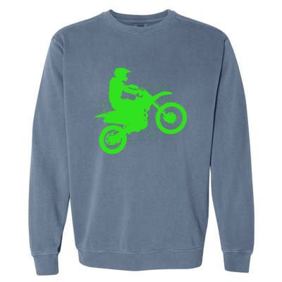 Dirt Bike Rider Tire Tracks Neon Green Garment-Dyed Sweatshirt