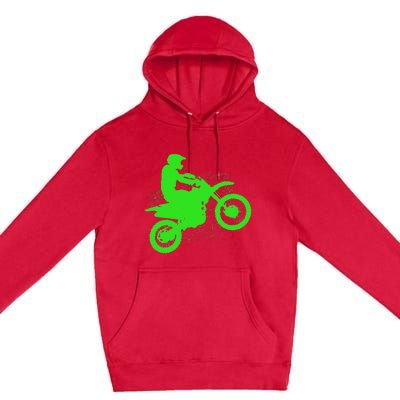 Dirt Bike Rider Tire Tracks Neon Green Premium Pullover Hoodie