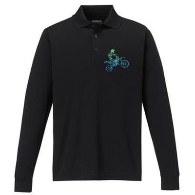 Dirt Bike Rider Motocross Dirt Biking Gift Performance Long Sleeve Polo