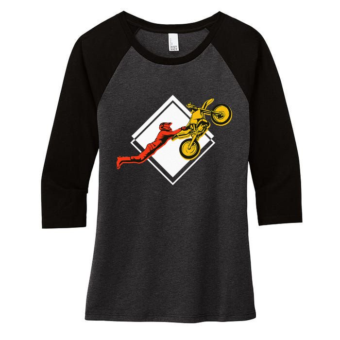 Dirt Bike Riding MX Motocross Supercross Women's Tri-Blend 3/4-Sleeve Raglan Shirt