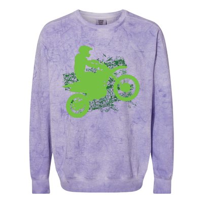 Dirt Bike Rider Tire Tracks Neon Green Colorblast Crewneck Sweatshirt