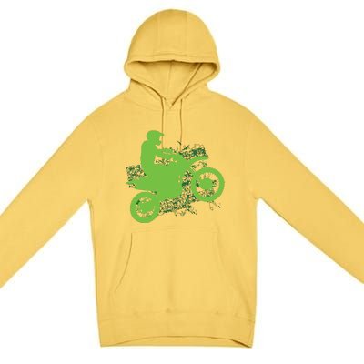 Dirt Bike Rider Tire Tracks Neon Green Premium Pullover Hoodie