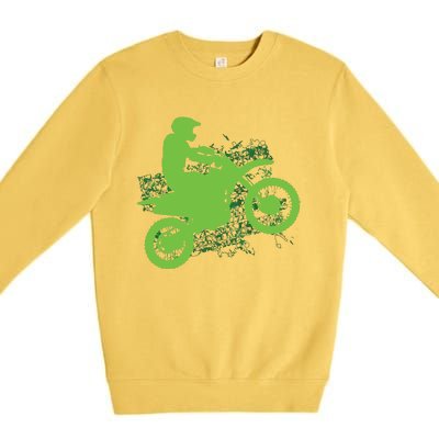 Dirt Bike Rider Tire Tracks Neon Green Premium Crewneck Sweatshirt