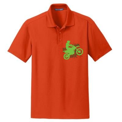 Dirt Bike Rider Tire Tracks Neon Green Dry Zone Grid Polo