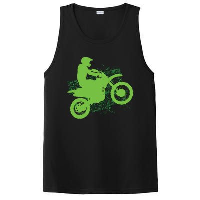 Dirt Bike Rider Tire Tracks Neon Green PosiCharge Competitor Tank