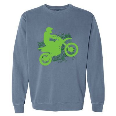 Dirt Bike Rider Tire Tracks Neon Green Garment-Dyed Sweatshirt