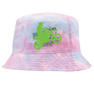 Dirt Bike Rider Tire Tracks Neon Green Tie-Dyed Bucket Hat