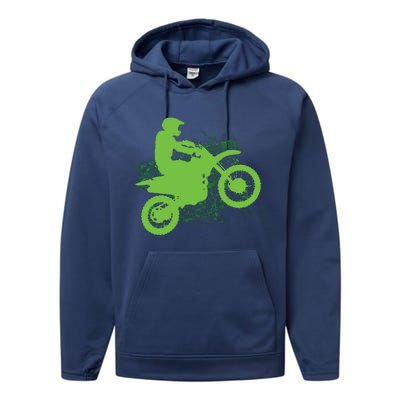 Dirt Bike Rider Tire Tracks Neon Green Performance Fleece Hoodie