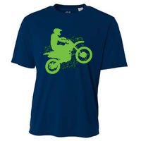 Dirt Bike Rider Tire Tracks Neon Green Cooling Performance Crew T-Shirt