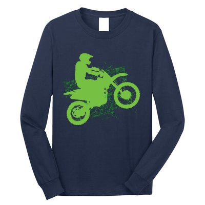 Dirt Bike Rider Tire Tracks Neon Green Long Sleeve Shirt