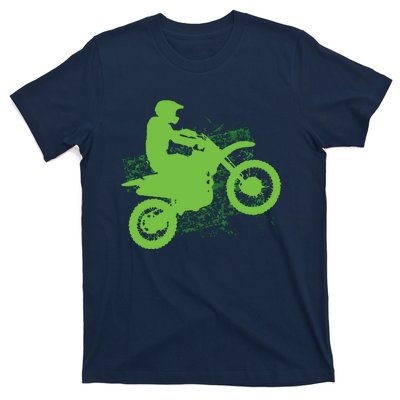 Dirt Bike Rider Tire Tracks Neon Green T-Shirt