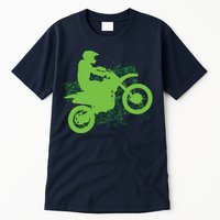 Dirt Bike Rider Tire Tracks Neon Green Tall T-Shirt