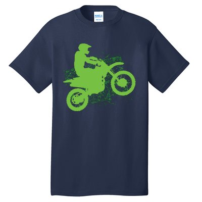 Dirt Bike Rider Tire Tracks Neon Green Tall T-Shirt