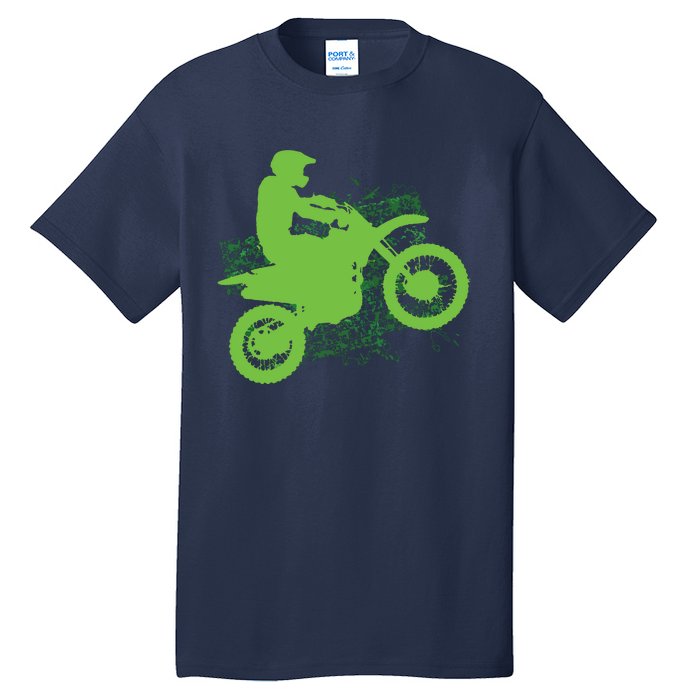 Dirt Bike Rider Tire Tracks Neon Green Tall T-Shirt