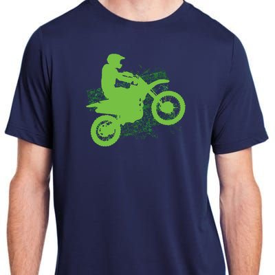 Dirt Bike Rider Tire Tracks Neon Green Adult ChromaSoft Performance T-Shirt