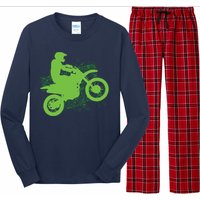 Dirt Bike Rider Tire Tracks Neon Green Long Sleeve Pajama Set