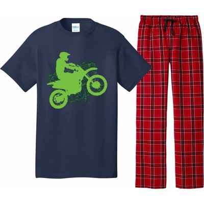 Dirt Bike Rider Tire Tracks Neon Green Pajama Set