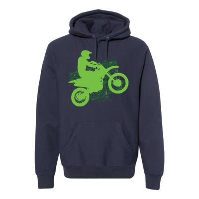 Dirt Bike Rider Tire Tracks Neon Green Premium Hoodie