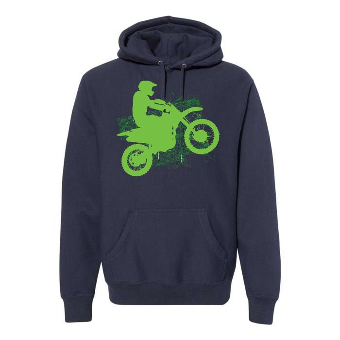 Dirt Bike Rider Tire Tracks Neon Green Premium Hoodie