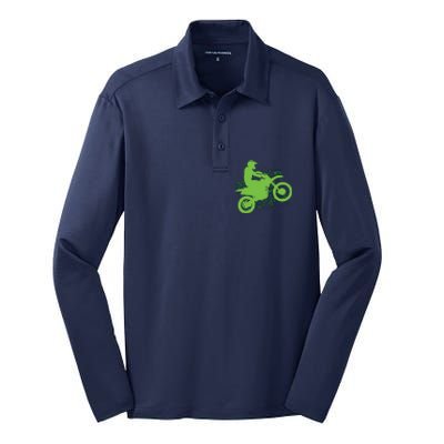 Dirt Bike Rider Tire Tracks Neon Green Silk Touch Performance Long Sleeve Polo