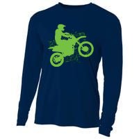 Dirt Bike Rider Tire Tracks Neon Green Cooling Performance Long Sleeve Crew