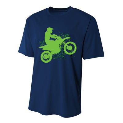 Dirt Bike Rider Tire Tracks Neon Green Performance Sprint T-Shirt