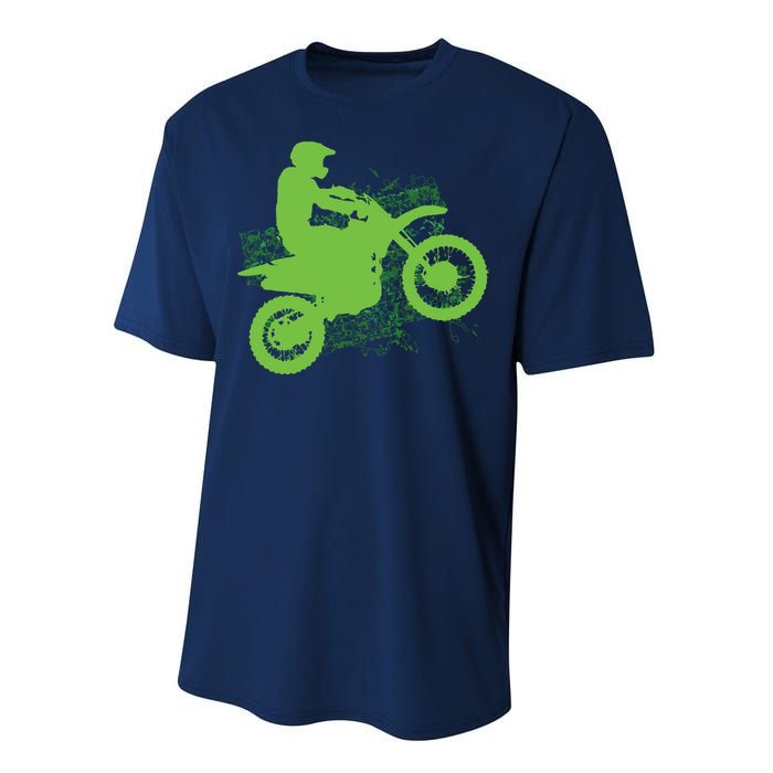 Dirt Bike Rider Tire Tracks Neon Green Performance Sprint T-Shirt