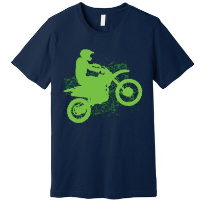 Dirt Bike Rider Tire Tracks Neon Green Premium T-Shirt