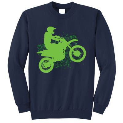 Dirt Bike Rider Tire Tracks Neon Green Tall Sweatshirt