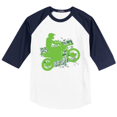 Dirt Bike Rider Tire Tracks Neon Green Baseball Sleeve Shirt