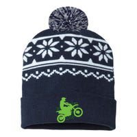 Dirt Bike Rider Tire Tracks Neon Green USA-Made Snowflake Beanie