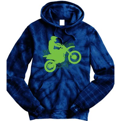 Dirt Bike Rider Tire Tracks Neon Green Tie Dye Hoodie