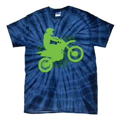 Dirt Bike Rider Tire Tracks Neon Green Tie-Dye T-Shirt