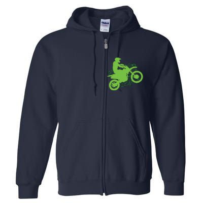 Dirt Bike Rider Tire Tracks Neon Green Full Zip Hoodie