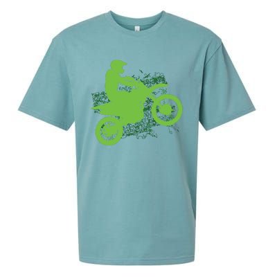 Dirt Bike Rider Tire Tracks Neon Green Sueded Cloud Jersey T-Shirt