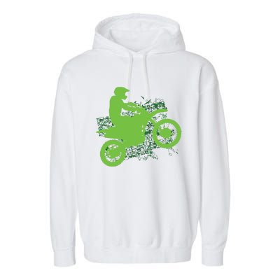 Dirt Bike Rider Tire Tracks Neon Green Garment-Dyed Fleece Hoodie