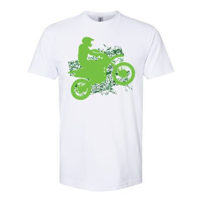 Dirt Bike Rider Tire Tracks Neon Green Softstyle CVC T-Shirt