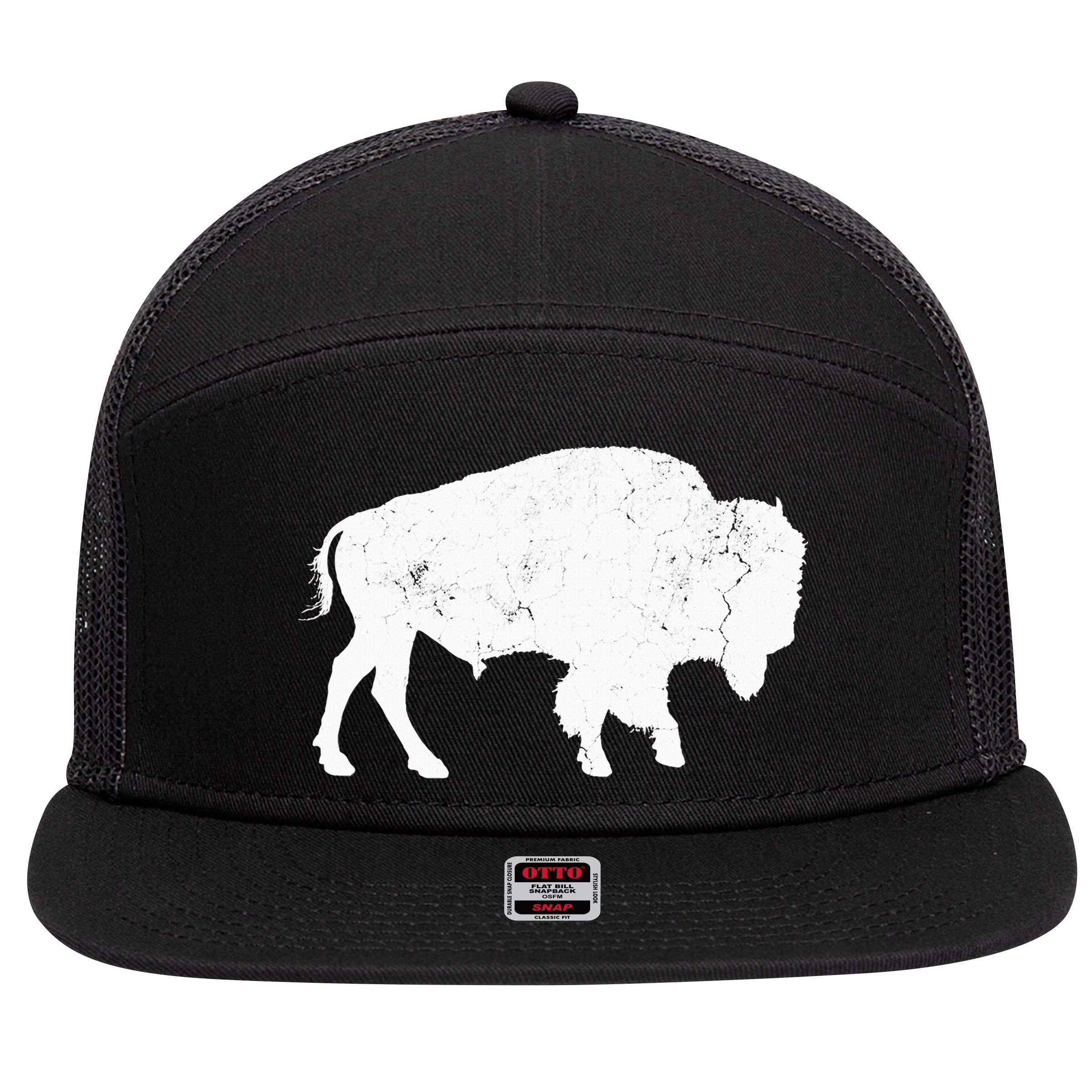 Distressed Buffalo Retro Bison Animal Lover 7 Panel Mesh Trucker Snapback Hat