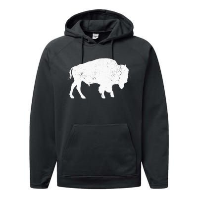 Distressed Buffalo Retro Bison Animal Lover Performance Fleece Hoodie