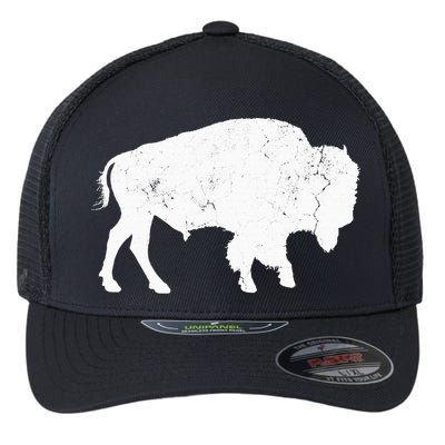 Distressed Buffalo Retro Bison Animal Lover Flexfit Unipanel Trucker Cap