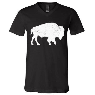 Distressed Buffalo Retro Bison Animal Lover V-Neck T-Shirt