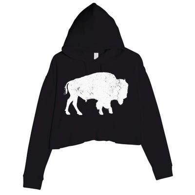 Distressed Buffalo Retro Bison Animal Lover Crop Fleece Hoodie