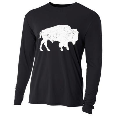 Distressed Buffalo Retro Bison Animal Lover Cooling Performance Long Sleeve Crew