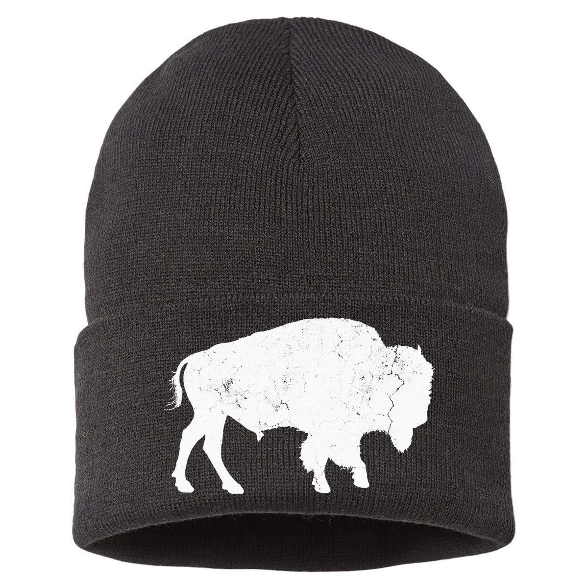 Distressed Buffalo Retro Bison Animal Lover Sustainable Knit Beanie