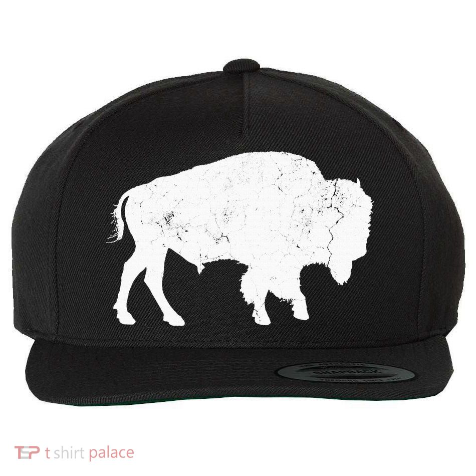Distressed Buffalo Retro Bison Animal Lover Wool Snapback Cap