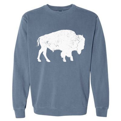 Distressed Buffalo Retro Bison Animal Lover Garment-Dyed Sweatshirt